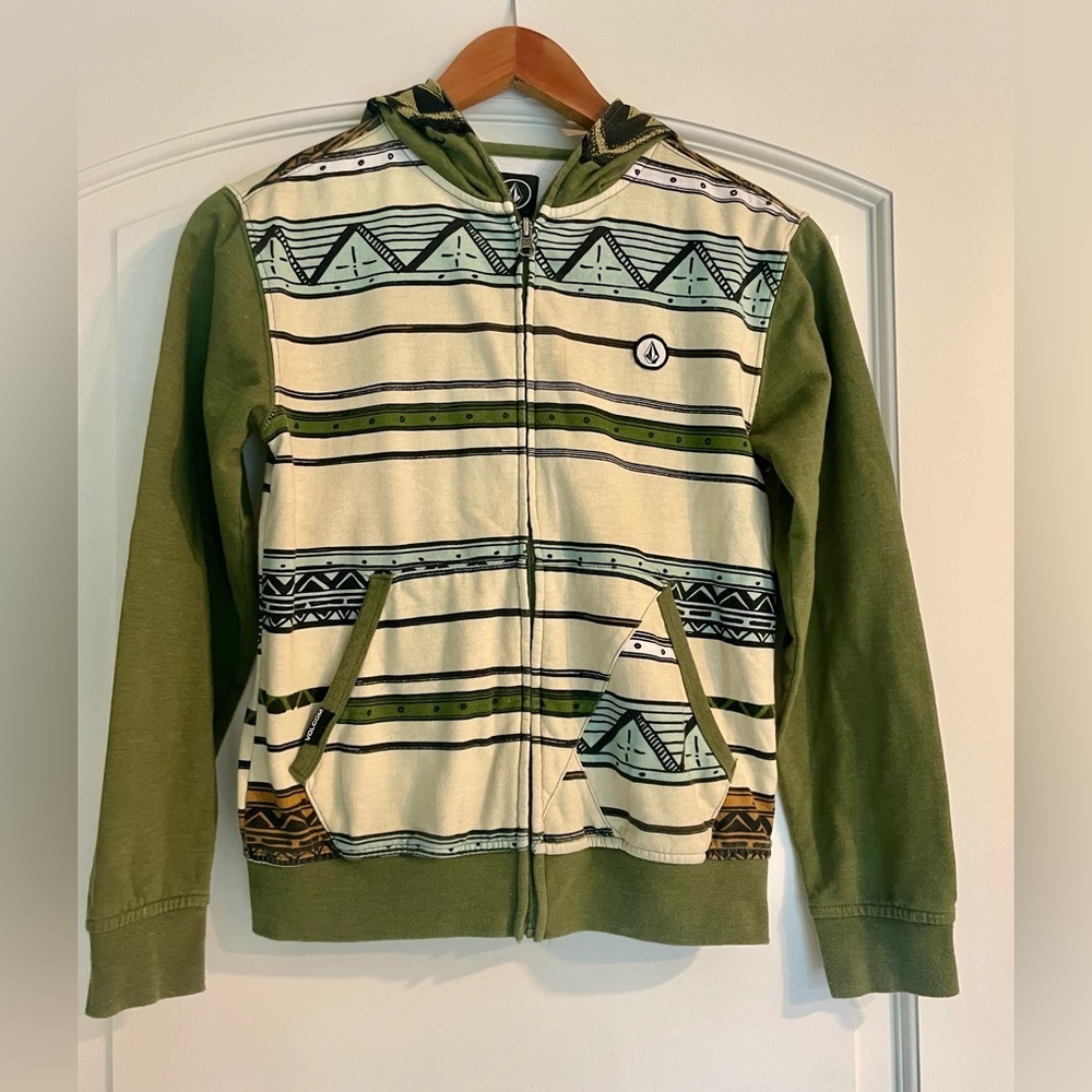 Volcom Green Aztec Striped Full Zip Hoodie Jacket